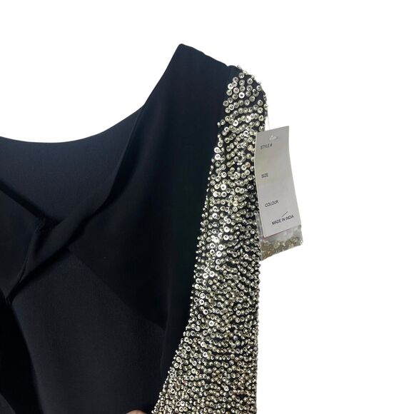 Parker Sequin Sleeve Open Back Cocktail Mini Dress Boat Neck Black Large - Picture 14 of 14